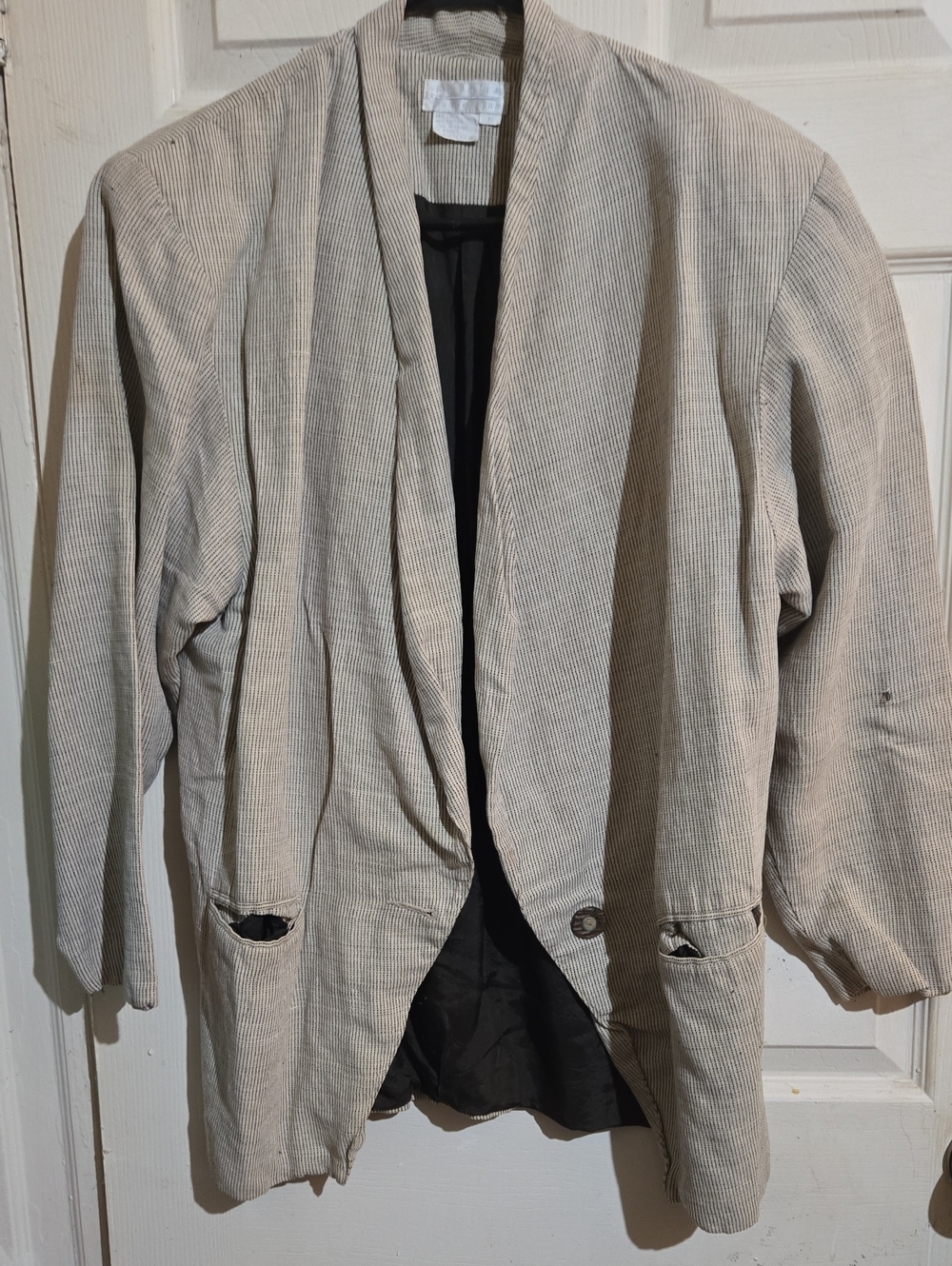 Prisa Beige Pinstripe Lightweight Open-Front Jacket